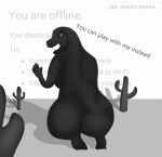  anthro big_butt breasts butt dinosaur dinosaur_(google_chrome) female google google_chrome hi_res monochrome mrsparta open_mouth presenting presenting_hindquarters reptile scalie solo thick_thighs 