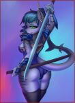  anthro armor ear_piercing ear_ring female fish furry hi_res marine melee_weapon piercing prisma6 shark solo sword tail weapon 