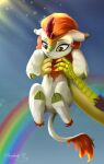  2021 absurd_res asian_mythology autumn_blaze_(mlp) brown_mane carrying chimera chinese_mythology cloven_hooves darksly-z dipstick_ears discord_(mlp) disney draconequus duo east_asian_mythology eyebrows eyelashes female female_focus feral friendship_is_magic fur green_body green_scales hi_res hooves horn kirin light light_beam male mammal mane multicolored_ears my_little_pony mythology offscreen_character rainbow scales sunbeam sunlight tan_body tan_fur the_lion_king yellow_eyes 