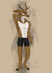  abs alex_ribeiro anthro antlers athletic bottomwear cervid cervine clothing hi_res horn male mammal precascer rubber scratching_neck shorts sketch solo underwear 