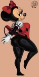  anthro big_butt breasts butt clothed clothing clothing_lift disney dress dress_lift female mammal minnie_mouse mouse murid murine neozoa no_underwear rodent solo 