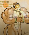  abs absurd_res anthro big_muscles bodily_fluids breasts deity felid female glowing glowing_eyes guennol_lioness hi_res huge_muscles hyper hyper_muscles inner_ear_fluff jewelry lion mammal mesopotamian_mythology muscular musk navel navel_piercing nipples pantherine piercing pubes softschwarz solo sweat tuft yellow_eyes 