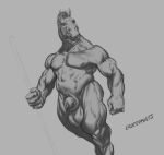  2020 abs age_difference animal_genitalia anthro balls biceps digital_drawing_(artwork) digital_media_(artwork) equid equine equine_balls genitals grey_background greyscale hi_res horse laser_(artist) leg_muscles male mammal mane monochrome muscular muscular_anthro muscular_male nipples nude old older_male pecs penis sheath signature simple_background solo stick triceps walking walking_cane walking_stick wrinkled_nose wrinkled_skin wrinkles 