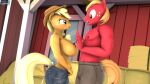  3d_(artwork) anthro anthrofied applejack_(mlp) big_breasts big_macintosh_(mlp) blonde_hair breasts brother brother_and_sister clothed clothing daveman1000 digital_media_(artwork) duo equid equine female freckles friendship_is_magic hair hi_res male mammal my_little_pony nipples sibling sister topless 