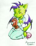  bunny_slippers clothing dragon holding_object holding_plushie male pajamas plushie 