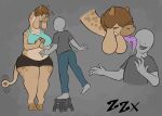  2021 anon anthro big_breasts biped breasts brown_body brown_fur brown_hair digital_media_(artwork) duo eyes_closed face_lick female fur furniture giraffe giraffid grey_background hair hooves horn human human_on_anthro interspecies larger_anthro larger_female licking long_tongue male male/female mammal simple_background size_difference slightly_chubby smaller_human smaller_male stool tail_motion tailwag tongue tongue_out wide_hips zzx 