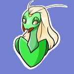 &lt;3 1:1 absurd_res anthro arthropod blonde_hair blue_background border brizzie chinese_mantis female hair hi_res hirothedragon insect long_hair mandibles mantis non-mammal_hair simple_background solo white_border yellow_eyes 