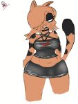  3:4 anthro black_eyewear black_spots bottomwear clothing crop_top domestic_cat felid feline felis female fur garfield_(series) garfield_the_cat goth gothfield hair hair_over_eye half-closed_eyes hi_res leather leather_clothing mammal miniskirt narrowed_eyes one_eye_obstructed orange_body orange_fur pentagram shirt skirt slightly_chubby slipknot solo spots topwear word360 