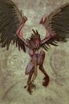  anthro avian beak bottomwear breasts chrislazzer clothing european_mythology feathered_crest feathered_wings feathers female greek_mythology harpy head_crest loincloth membrane_(anatomy) membranous_wings mythological_avian mythology nipples skinny solo talons tattered_clothing tribal winged_arms wings 