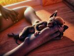  3d_(artwork) 4:3 4_toes anthro asar claws digital_media_(artwork) duo feet female female/female fingers foot_fetish fur hair hi_res lying mammal mouse murid murine nipples nude paws rat rodent size_difference sleeping tchaikovsky2 teeth text toe_claws toes url 
