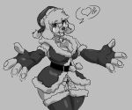  &lt;3 anthro bell breasts canid chalk_(oc) clothed clothing collar costume diamond_dog_(mlp) eyewear female friendship_is_magic glasses gloves hair handwear hi_res hijackerdraws_(artist) legwear looking_at_viewer mammal mistletoe my_little_pony open_mouth pantsless plant santa_costume simple_background solo stockings 