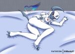  absol anthro bed bedding blackwing97 blanket breasts claws female fur furniture genitals hand_on_chest horn neck_tuft nintendo nipples pink_nipples pok&eacute;mon pok&eacute;mon_(species) pussy red_eyes simple_background solo tuft video_games white_body white_fur 