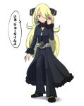  1girl belt blonde_hair coat cynthia_(pokemon) fur_trim grey_eyes hair_ornament hair_over_one_eye jacket jewelry kamen_rider kamen_rider_wizard_(series) long_hair looking_at_viewer parody pokemon pokemon_(anime) pokemon_(game) pokemon_dppt ring shilfy_yo skirt smile solo very_long_hair 