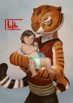  ambiguous_gender anthro baby carrying carrying_person child diaper dreamworks duo exalius felid female hi_res human kung_fu_panda looking_down mammal master_tigress navel pantherine sleeping smile tiger toddler young 