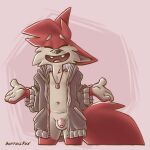  1:1 baggy_clothing baggy_topwear balls big_ears big_tail bottomless bottomless_male bottomwear canid canine clothed clothing denim denim_clothing digital_media_(artwork) eyes_closed flaccid fluffy fox fur genitals hoodie jeans jewelry male mammal navel necklace pants pendant penis red_body red_fur shirt shrug smile softailfox sweater t-shirt tan_body tan_fur toony topwear 