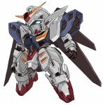  after_war_gundam_x alternate_color chibi claws glowing glowing_eyes green_eyes gundam gundam_virsago head_tilt karukan_(monjya) mecha mechanical_wings mobile_suit no_humans science_fiction solo v-fin white_background wings 