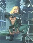  blonde_hair boots gun headband masturbation metal_gear_solid no_panties pandora&#039;s_box pandora's_box pandora_aka_pandora&acute;s_box pandora_aka_pandoraâ´s_box sniper sniper_wolf solid_snake stockings thighhighs uncensored 