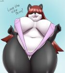  2021 5_fingers absurd_res an-tonio anthro black_nose breasts dialogue digital_media_(artwork) english_text fangs female fingers front_view giant_panda hair hi_res long_hair mammal navel open_mouth solo text ursid 