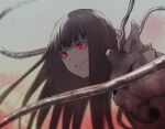  1girl armor biomega bodysuit long_hair monochrome nyaldee red_eyes sakuma_tsukasa smile solo tentacles 