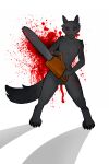  absurd_res bedsheetwalking black_body black_eyes black_fur blood blood_on_body blood_on_face blood_on_fur blood_splatter bodily_fluids canid canine canis chainsaw fur gore hi_res male mammal power_tool red_eyes shadow tagme tail tools wolf 