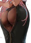  1girl ass back black_bodysuit black_legwear bodysuit highres long_hair lower_body mirai_hikari original pantyhose pink_hair solo thighs zipper zipper_pull_tab 