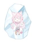  1girl animal_ears blush cat_ears chibi commentary_request frozen hair_ornament hakui_koyori highres hololive labcoat long_hair looking_at_viewer momoko_(momopoco) necktie o_o open_mouth pantyhose simple_background solo virtual_youtuber white_background 