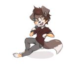  ankh anthro black_nose bottomwear brown_body brown_fur brown_hair canid canine canis chain cheek_tuft chibi clothing cooldog_(the_paws_element) dipstick_tail domestic_dog ear_piercing facial_tuft floppy_ears fur gauged_ear gloves_(marking) hair hi_res holding_microphone holding_object jewelry leg_markings looking_aside male mammal markings microphone molosser mountain_dog necklace open_mouth orange_eyes pants piercing saint_bernard shadow shirt short_hair simple_background socks_(marking) solo tail_markings teeth the_paws_element tinygaypirate topwear tuft white_background white_body white_fur 