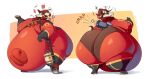  air_tank ambiguous_gender animal_skull anthro belly big_belly big_butt boots butt card clothing dessert doughnut flamethrower food footwear fur hi_res holding_object horn huge_butt hyper hyper_belly hyper_butt magician_hat male overweight overweight_male psydough pyrocynical ranged_weapon red_body red_fur rubber rubber_clothing rubber_suit solo weapon yellow_eyes 