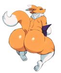  absurd_res anthro armwear bandai_namco big_breasts big_butt black_eyes breasts butt clothing digimon digimon_(species) elbow_gloves female fur gloves handwear hi_res huge_butt looking_at_viewer neck_tuft renamon solo sssonic2 thick_thighs tuft wide_hips yellow_body yellow_fur 