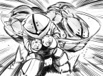  acguy afterimage greyscale gundam highres ishiyumi looking_at_viewer mecha mobile_suit mobile_suit_gundam monochrome motion_lines no_humans one-eyed solo zeon 