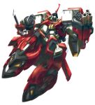  absurdres alteisen arm_cannon clenched_hands commentary_request flying highres mecha motion_blur no_humans pile_bunker robo_misucha simple_background solo super_robot_wars super_robot_wars_original_generation weapon white_background 