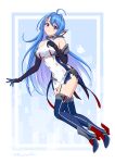  1girl absurdres ahoge azur_lane bare_shoulders black_gloves blue_footwear blue_hair boots breasts buttons double-breasted dress elbow_gloves full_body garter_straps gloves helena_(azur_lane) highres looking_at_viewer medium_breasts microdress mouhantain multicolored_hair purple_eyes purple_hair retrofit_(azur_lane) rudder_footwear simple_background sleeveless sleeveless_dress solo thigh_boots thighhighs two-tone_hair 