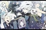  bandages breasts closed_mouth emil_(nier) flower gloves grimoire_weiss hair_flower hair_ornament kaine_(nier) long_hair medium_breasts multiple_boys multiple_girls nier nier_(series) nier_(young) open_mouth rim1010 short_hair silver_hair smile white_hair yonah 