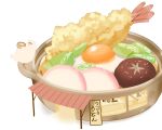  bear chai commentary fish_cake food food_focus highres holding holding_food kamaboko kitchen mushroom narutomaki no_humans noodles original polar_bear pot ramen restaurant shiitake shrimp shrimp_tempura signature simple_background sitting spring_onion sunny_side_up_egg tempura translation_request white_background 