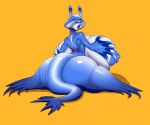  absurd_res anthro aquatic_gastropod ber00 big_breasts big_butt blue_body breasts butt eyeless female gastropod hi_res huge_breasts marine mollusk nude orange_background sea_slug simple_background slug solo white_body 