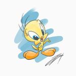  1:1 anthro avian bird blue_background blue_eyes canary eyelashes finch fur happy looney_tunes male oscine passerine signature simple_background smile solo standing tweety_bird unknown_artist warner_brothers white_background yellow_body yellow_fur 