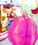  animal_crossing anthro bent_over big_butt breasts butt clothed clothing day eyewear eyewear_on_head female fur giraffe giraffid gracie_(animal_crossing) huge_butt kiseff looking_back mammal nintendo open_mouth outside solo sunglasses sunglasses_on_head thick_thighs video_games yellow_body yellow_fur 