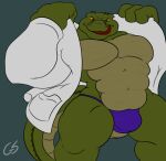  2010 anthro bulge clothing gs leatherhead licking licking_lips looking_at_viewer male muscular solo teenage_mutant_ninja_turtles tongue tongue_out underwear undressing yellow_sclera 
