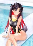  1girl absurdres bangs black_hair blush breasts fate/grand_order fate_(series) grey_eyes highres horns ishtar_(fate) long_hair looking_at_viewer multicolored_hair open_mouth red_hair solo space_ishtar_(fate) two-tone_hair two_side_up yayanri 