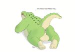  2021 anthro anus balls butt crocodile crocodilian crocodylid english_text genitals green_body lying male overweight overweight_male profanity reptile sato_afroleone scalie simple_background solo text white_background 
