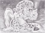  2021 absurd_res digitigrade eyes_closed felid female fluffy fluffy_tail fur graphite greyscale hi_res huge_filesize hybrid liger lion male male/female mammal monochrome pantherine pencil_(disambiguation) snow snow_leopard spots spotted_body spotted_fur tassy traditional_media_(artwork) 
