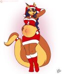  anthro belly big_belly big_breasts blue_hair breasts canid canine carmelita_fox christmas christmas_clothing christmas_headwear clothed clothing digital_media_(artwork) drxii female fox fur hair hat headgear headwear hi_res holidays looking_at_viewer mammal pregnant santa_hat simple_background sly_cooper_(series) solo sony_corporation sony_interactive_entertainment sucker_punch_productions video_games 