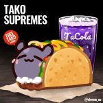  blush chroneco commentary english_text hololive hololive_english ice ice_cube napkin no_humans pun sauce soda taco taco_bell tako_(ninomae_ina&#039;nis) twitter_username 