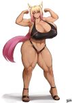  animal_humanoid batako big_breasts blonde_hair breasts cleavage clothed clothing female hair hi_res huge_breasts humanoid muscular muscular_female pose solo 