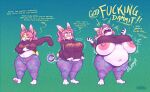  2021 angry anthro barefoot big_breasts blush bottomwear breast_expansion breasts clothed clothing countershading dressing english_text expansion feet female fur hair hi_res huge_breasts keffotin lagomorph leporid mammal navel nipple_piercing nipples obese obese_anthro obese_female overweight overweight_anthro overweight_female pants piercing pink_hair ponytail profanity purple_eyes rabbit sequence shaded simple_background soleil_(keffotin) solo standing sweater sweatpants text thick_thighs topwear wardrobe_malfunction weight_gain white_body white_countershading wide_hips yellow_body yellow_fur 