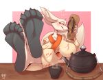  5_toes anthro asian_clothing big_breasts blush breasts canid canine claws clothing container crossed_feet cup east_asian_clothing eyes_closed feet female fennec foot_focus fox furniture hi_res itsdante japanese_clothing kimono kimota mammal paws shoe_sniffing smelling_shoe sniffing soles solo table tea_cup tea_pot toes 