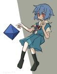  absurdres angel_(evangelion) ayanami_rei black_legwear blue_hair blue_skirt highres neon_genesis_evangelion ramiel red_hair skirt socks tokyo-3_middle_school_uniform_(evangelion) 