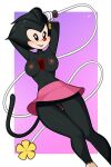  2021 animaniacs anthro black_body bottomwear breasts clothed clothing dot_warner dutch_angle female genitals hi_res inkblot loodncrood looking_at_viewer nipples pink_bottomwear pink_clothing pink_skirt portrait pussy skirt solo three-quarter_portrait topless upskirt warner_brothers 