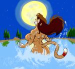  anthro breasts brown_hair butt danellz eyes_closed felid female hair jewelry kathy_(danellz) lake light lion mammal moon moonlight night nude open_mouth pantherine plant rear_view ring solo star tail_jewelry tail_ring tree water 