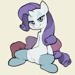  2019 bedroom_eyes clothing equid equine female feral friendship_is_magic full-length_portrait genitals hair hi_res horn itsunknownanon legwear legwear_only mammal my_little_pony narrowed_eyes portrait purple_hair purple_tail pussy rarity_(mlp) seductive semi-anthro solo spread_legs spreading stockings thigh_highs unicorn white_body 